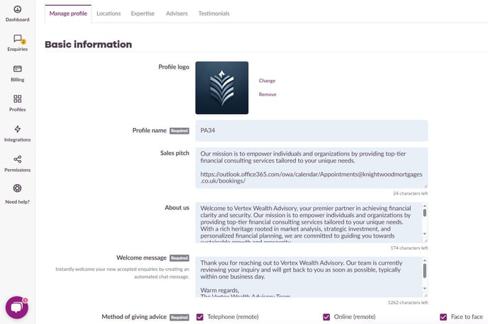 Manage Profile Example ProApp